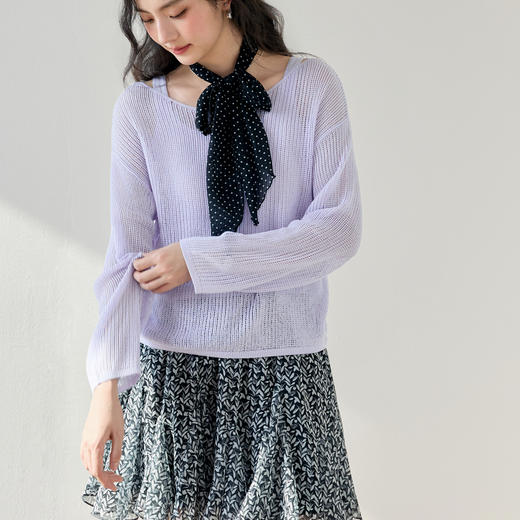 【严选】诗凡黎两件套镂空针织衫女25夏新款设计感慵懒风罩衫薄纱外搭上衣7G4130621 商品图4