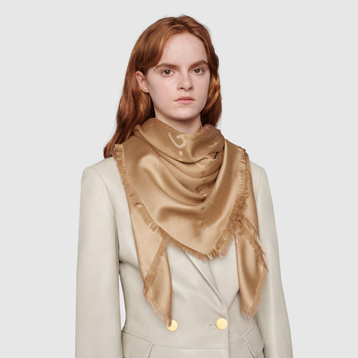 GUCCI 古驰 女士GG提花真丝羊毛披肩 浅棕色 663671 3GC43 9800 商品图2
