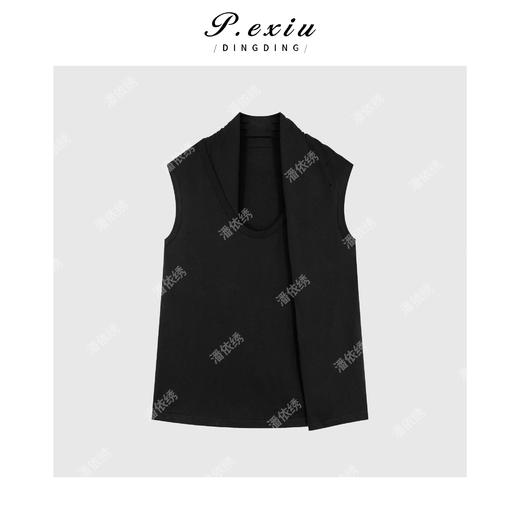 03-3潘依绣丁丁宠粉PanYiXiu/潘依绣设计师款层次极简风塌肩袖无袖背心 W-62697 商品图1