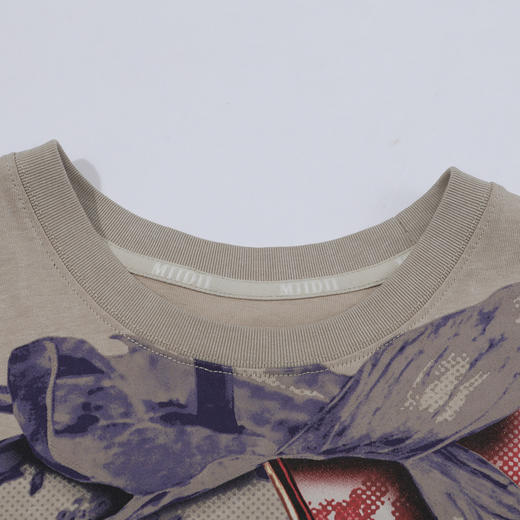 谜底T恤短袖女2025夏新品休闲日常印花宽松H型中长上衣252MT0532 商品图3