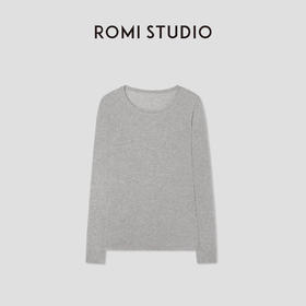ROMI STUDIO夏季新品 极简花纱灰色棉质圆领长袖T恤 RWCSSM2497