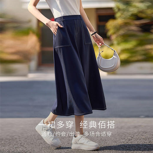 熙世界明线分割仿牛仔半身裙女2025夏季新款休闲工装风口袋a字裙 商品图1