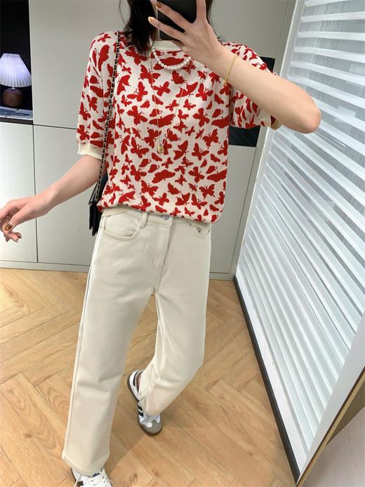 MAX家蝴蝶莱赛尔显瘦短袖衫 商品图0