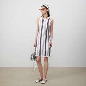 lost in echo2025春夏新款A型针织条纹圆领修身显瘦背心连衣裙女