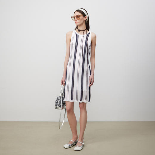 lost in echo2025春夏新款A型针织条纹圆领修身显瘦背心连衣裙女 商品图0