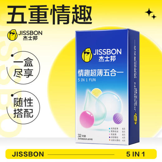 杰士邦超薄避孕套安全套凸点大颗粒玻尿酸进口套套男女用计生成人用品 情趣超薄五合一32只装 商品图5