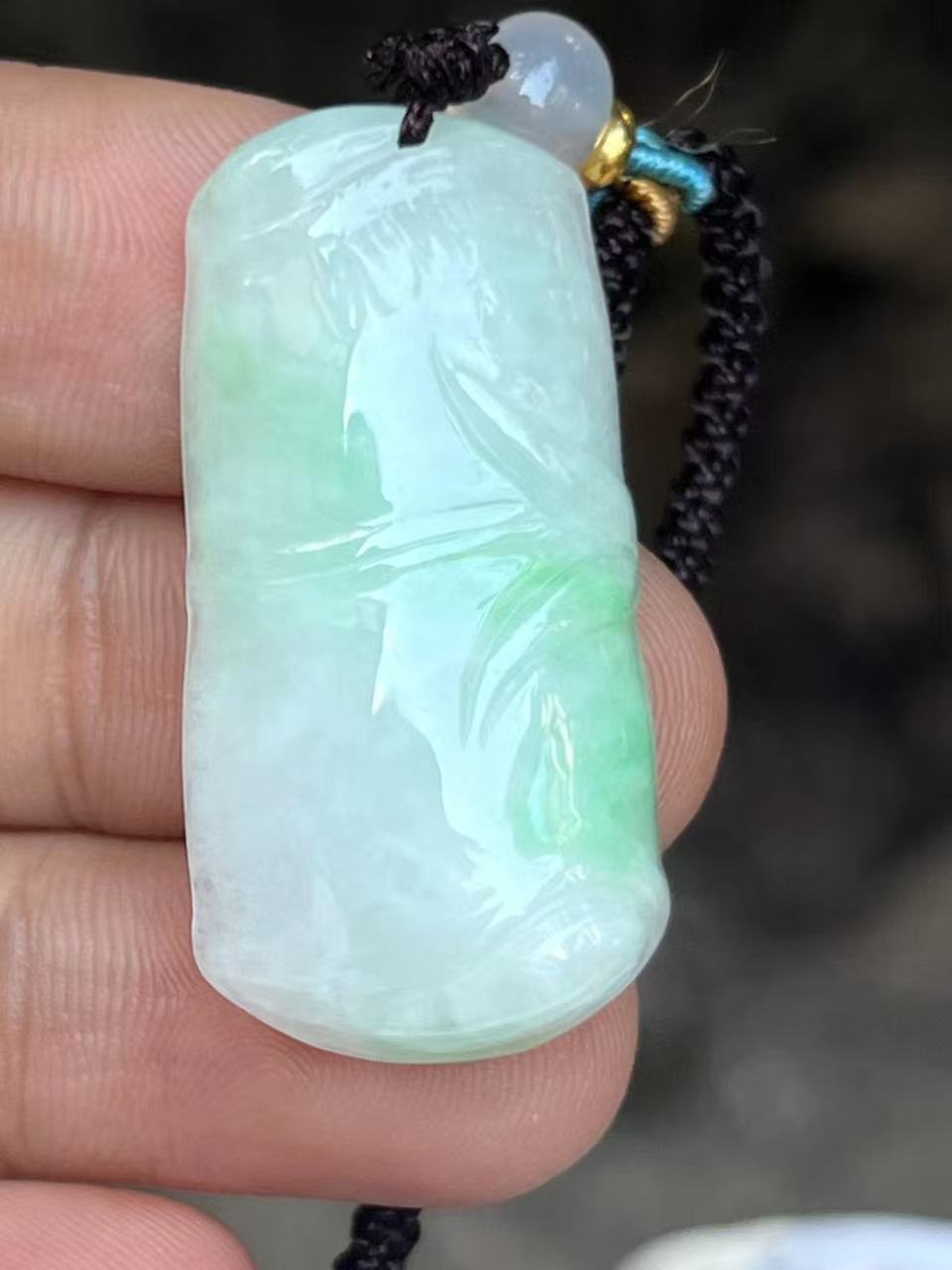 【云意轩翡翠】编号：9403 白底青翡翠竹节  天然翡翠 附证书