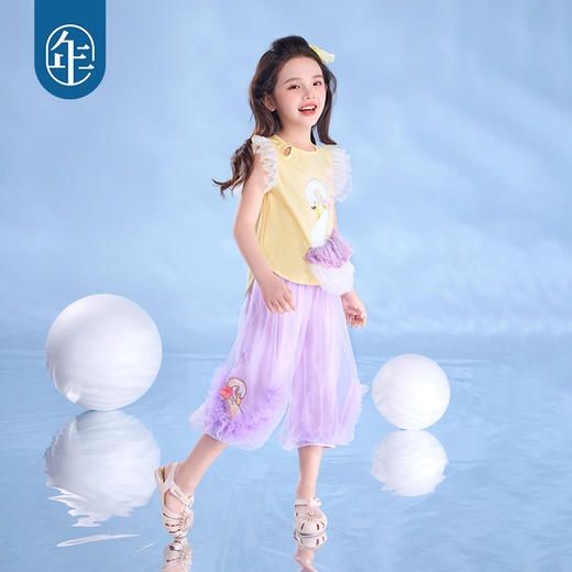 年衣2025年夏季新款女童凉感宽松束脚裤七分裤天鹅舞会长裤 商品图1