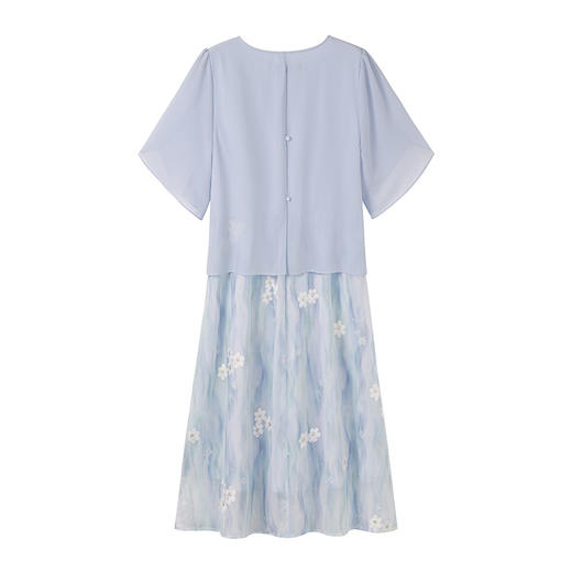 奢姿大码女装2025夏季减龄镂空圆领连衣裙胖妹妹假两件拼接裙子9952890540 商品图1