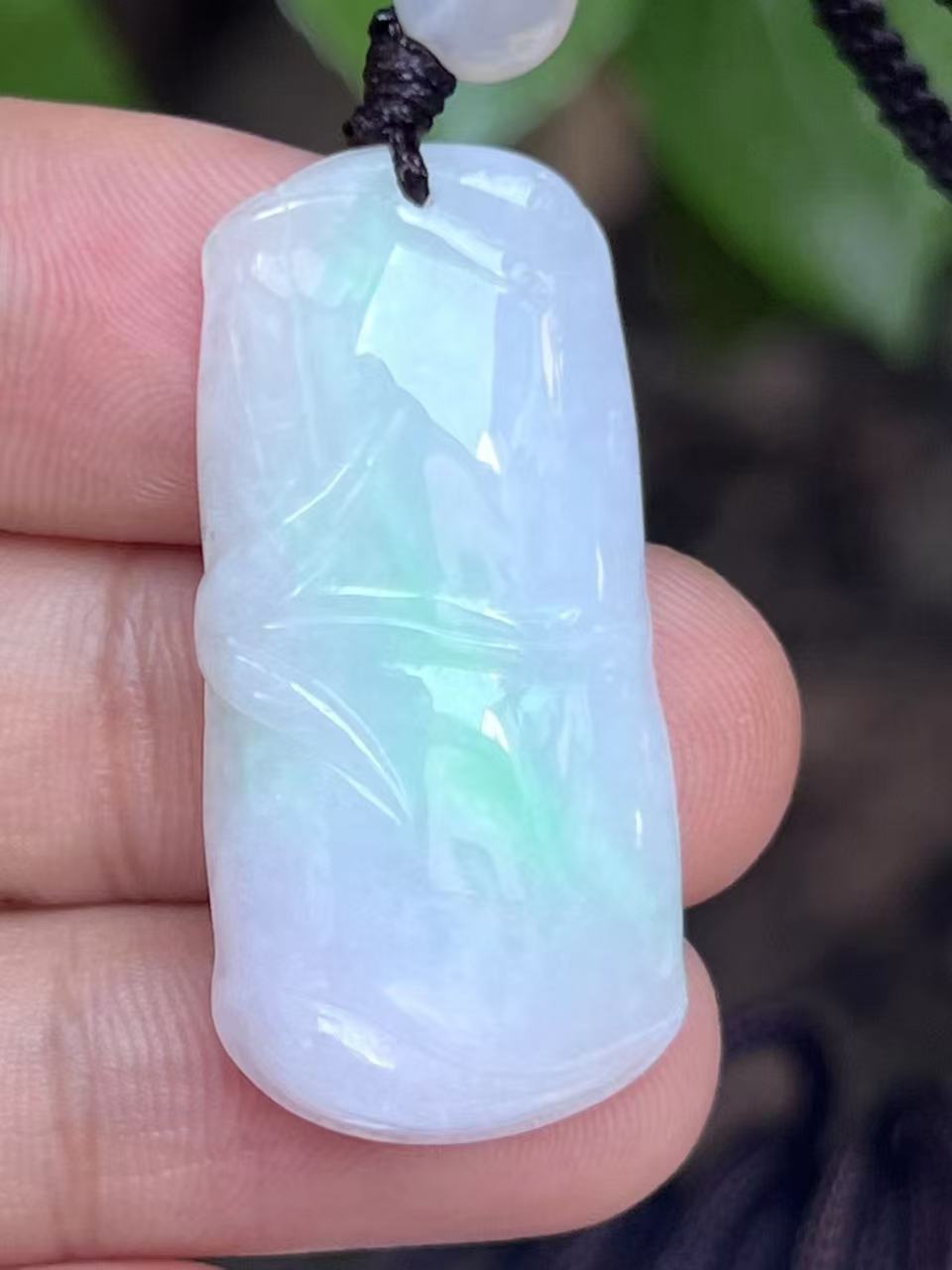 【云意轩翡翠】编号：9433 白底青翡翠竹节  天然翡翠 附证书