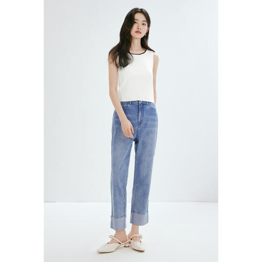 【商场同款】诗凡黎牛仔裤2023夏新款裤子卷边直筒裤女3E4150901 商品图4