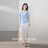 【专属特价】熙世界浅蓝色假两件短袖T恤女2025夏季设计感半拉链收腰显瘦上衣 商品缩略图2