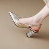 【预售5天】时尚银色法式高跟鞋夏季新款珍珠水钻粗跟羊皮包头后空真皮凉鞋女HCYYHD&6071 商品缩略图4