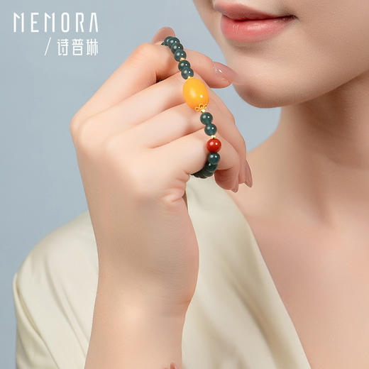 【新品首发】翡翠手链 中国风蜜蜡枣珠翡翠黄色18k金手串女士礼物MEMORA诗普琳JB001701 商品图4