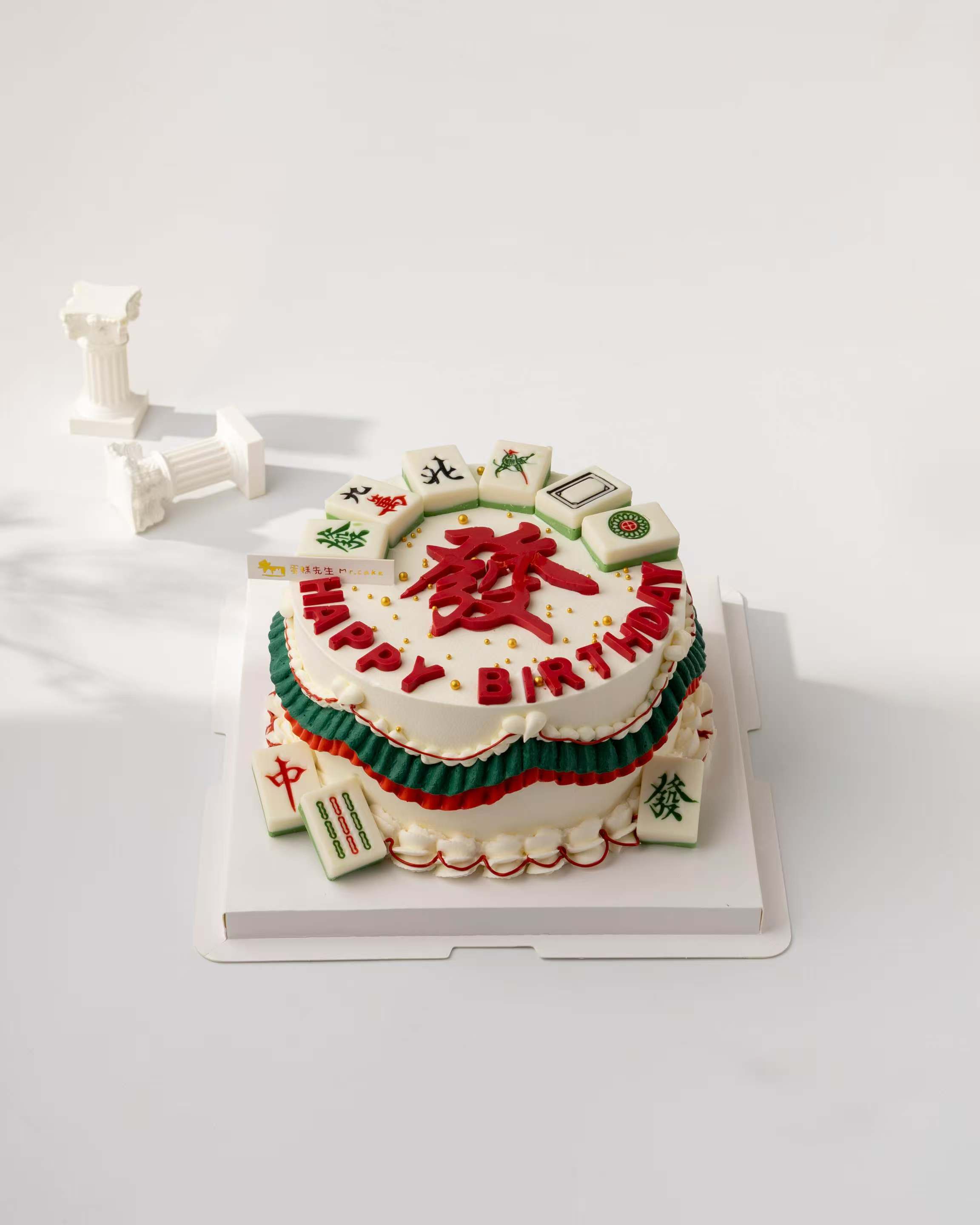 100%进口动物淡奶油-红色发字麻将蛋糕