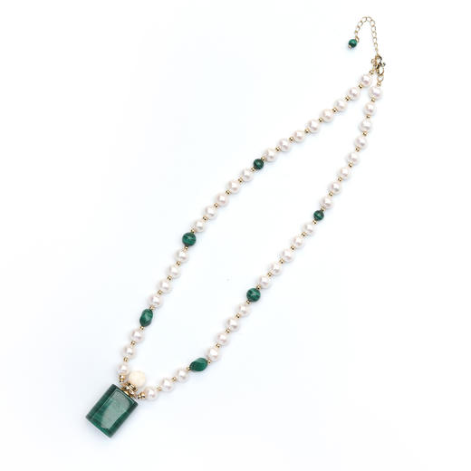 MELI&MOLI 孔雀石中号长方吊坠孔雀石点缀珍珠串项链—五行之木【D类】 商品图2