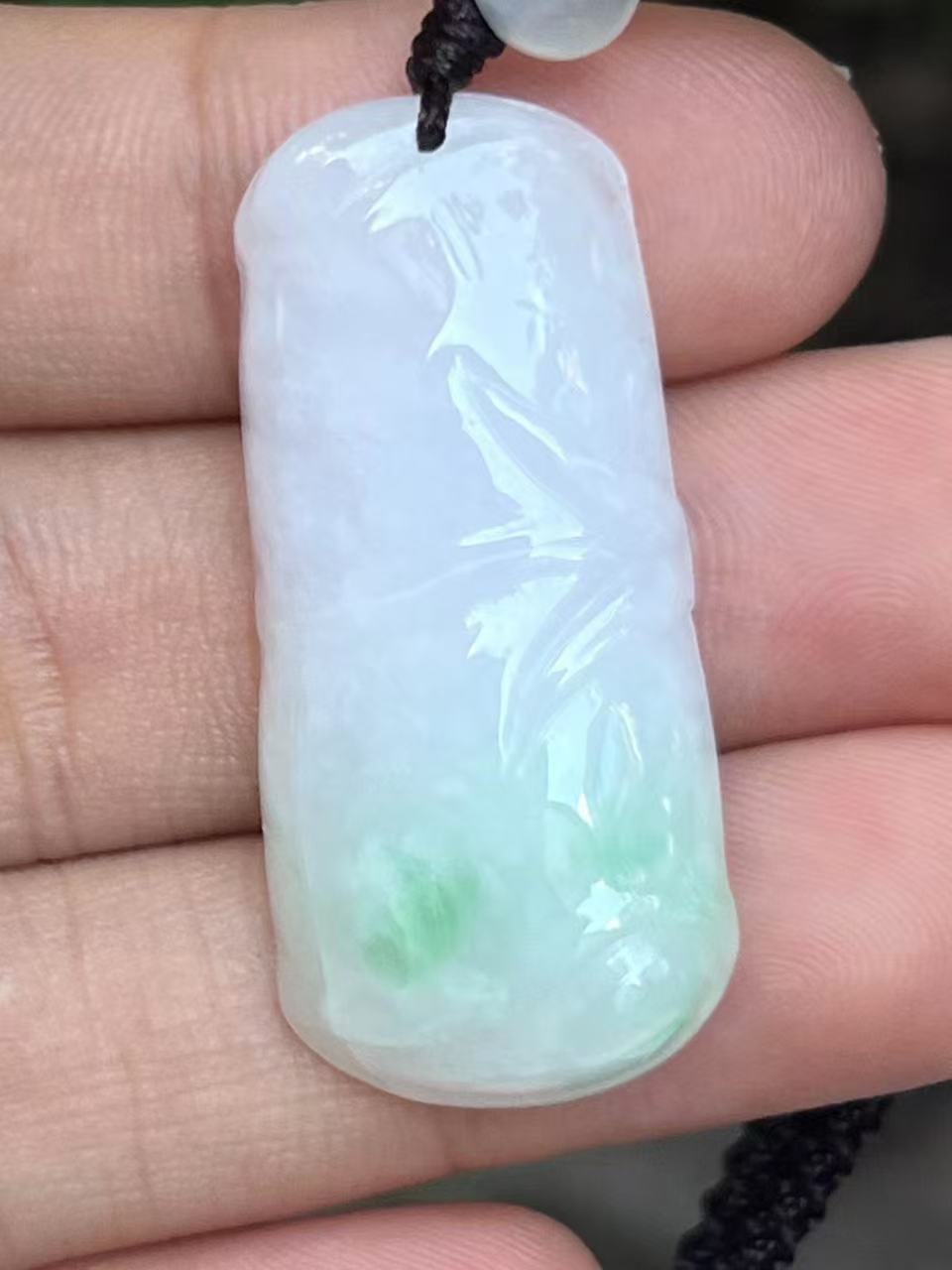 【云意轩翡翠】编号：9401 白底青翡翠竹节  天然翡翠 附证书