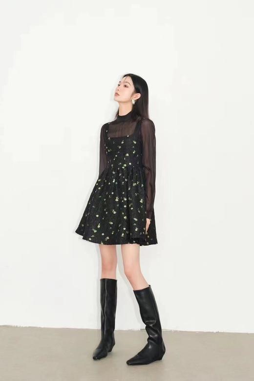 ANSUABEL 甜酷黑纱花朵肌理感连衣裙两件套装 18228 商品图3