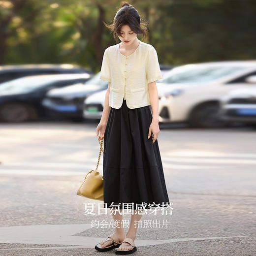 【专属特价】熙世界小香风天丝衬衫短外套女2025夏季新款圆领国风提花短袖衬衣 商品图2