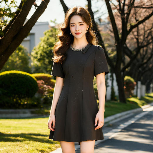 奢姿大码女装2025夏季法式轻奢俏皮连衣裙胖妹妹织带设计时尚裙子9952858280 商品图3