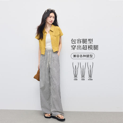 【周末秒杀】熙世界条纹阔腿裤薄款女夏季2025年新款休闲宽松遛弯裤直筒长裤子 商品图2