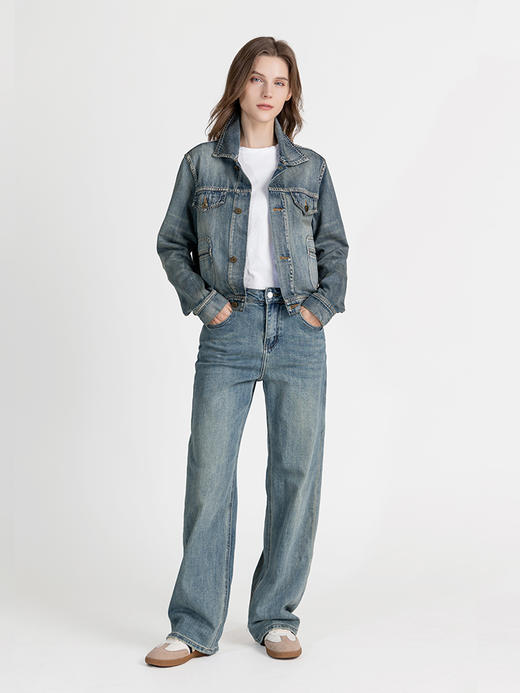 LIZZY早秋时尚休闲新疆棉洗水牛仔直筒显瘦百搭弹力牛仔裤8021 商品图0