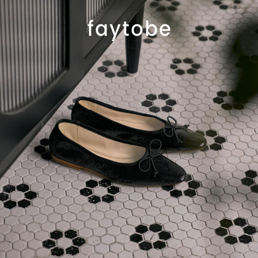 faytobe春日星光亮片芭蕾鞋25春羊皮尖圆头手工鞋复古浅口单鞋时髦平底 商品图3