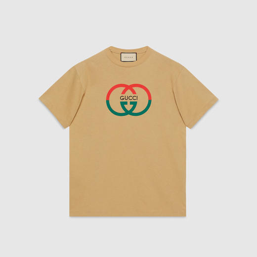 GUCCI 古驰 男士互扣式双G印花棉质针织圆领短袖T恤 驼色 771758 XJF68 2293 商品图0