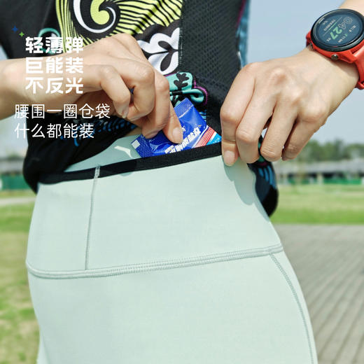 3分腰包侧包仓袋全哑光紧身高弹短裤女水镜绿 商品图2