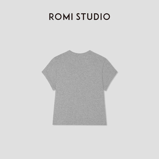 ROMI STUDIO夏季新品 极简花纱灰色纯棉圆领短袖T恤 RWCRS42097 商品图1