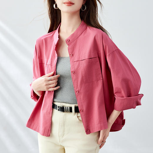 馥迦文艺圆领立领长袖衬衫 商品图1