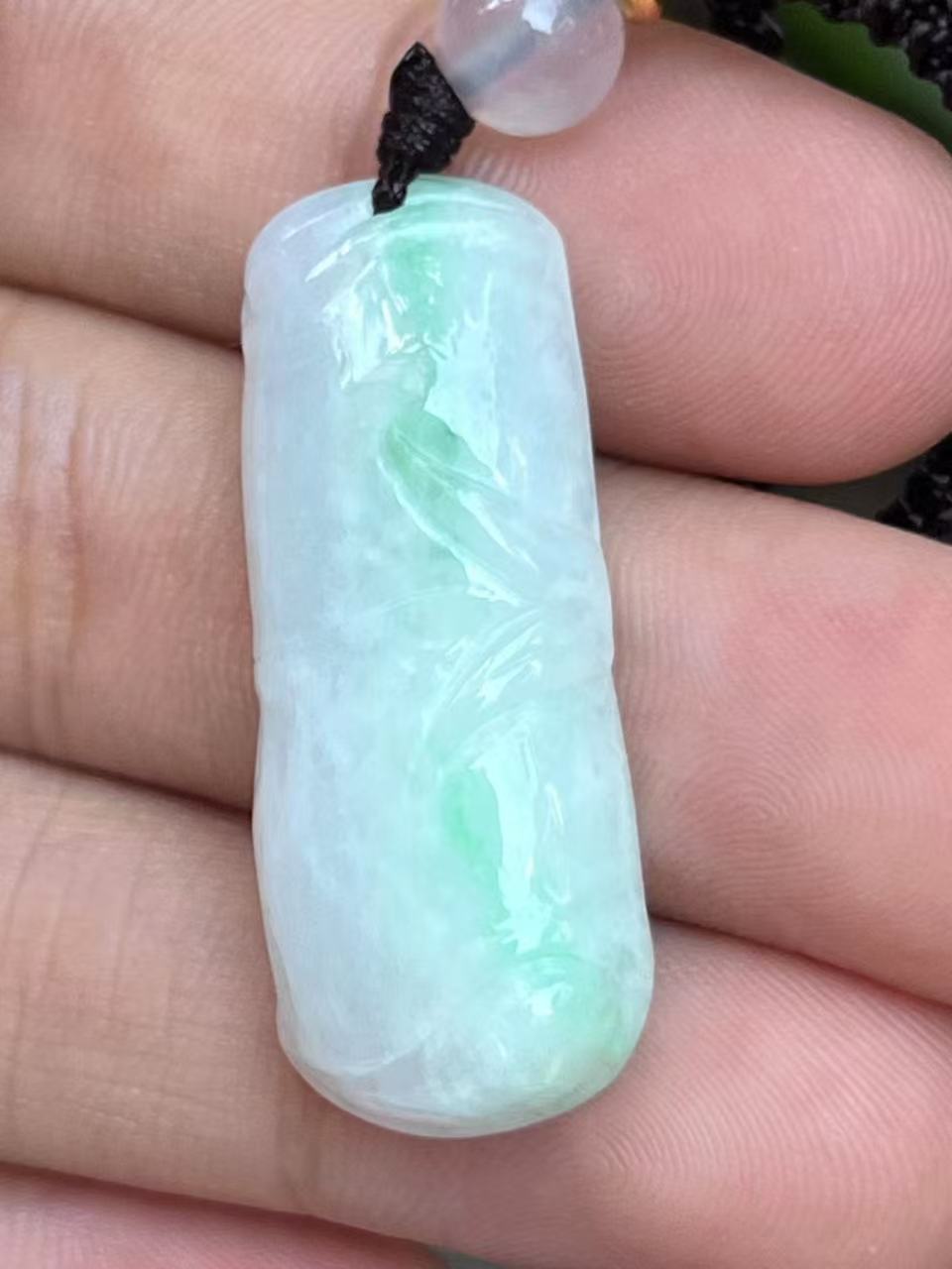 【云意轩翡翠】编号：9418 白底青翡翠竹节  天然翡翠 附证书