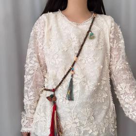 长款檀木斜挎多用链菩提念珠复古项链百搭旗袍配饰