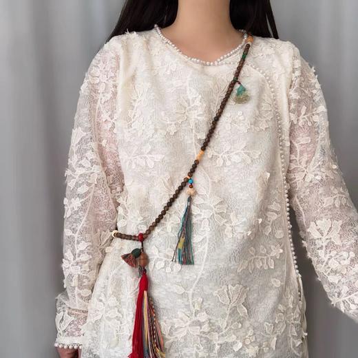 长款檀木斜挎多用链菩提念珠复古项链百搭旗袍配饰 商品图0