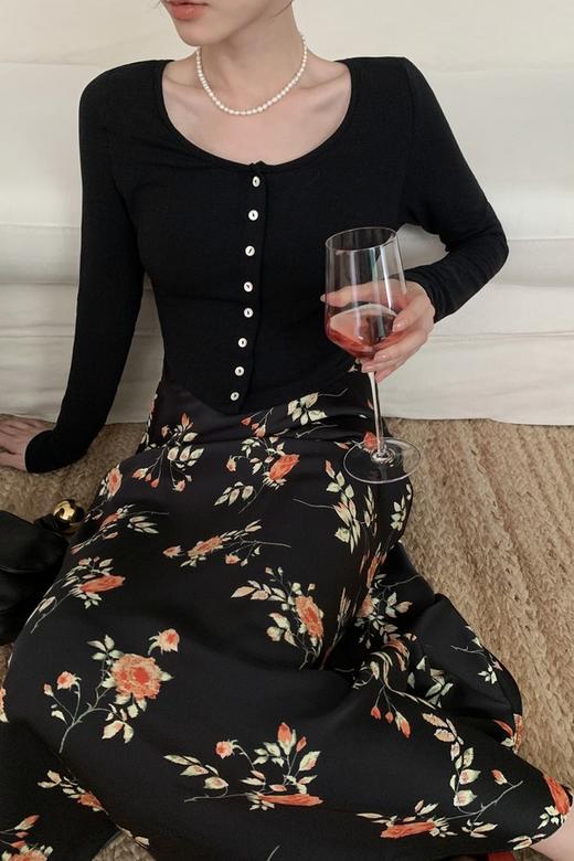 L.Fleuri 优雅浪漫花朵印花高腰长款半裙 18229 商品图6