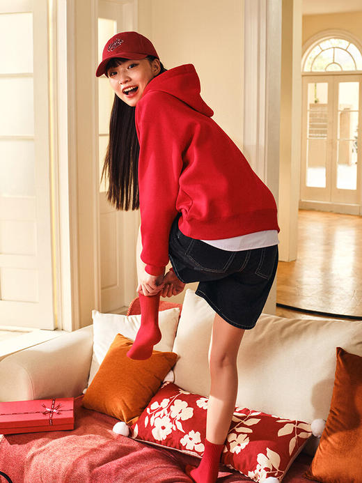 安踏（ANTA）好事发生丨新年圆领套头卫衣女款夏季宽松刺绣休闲上衣162518730 浓郁红-2 商品图7