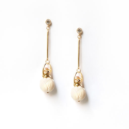 MELI&MOLI 猛犸象牙莲花迷你镂空瓶925银圆杆耳吊—五行之金【D类】 商品图1