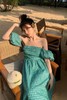 SIA SAYLOR 度假款绿色格纹抹胸泡泡袖连衣裙 18233 商品缩略图7