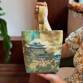 【古风】仙山楼阁图赵伯驹可调节小众复古帆布水桶包 设计款长方形手提布袋