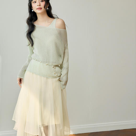 【严选】诗凡黎两件套镂空针织衫女25夏新款设计感慵懒风罩衫薄纱外搭上衣7G4130621 商品图2