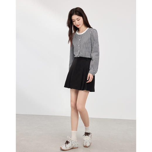 【专属特价】熙世界优雅精致格子衬衣女2025春夏季新时尚休闲泡泡袖通勤衬衫上衣 商品图3