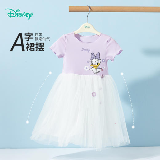 迪士尼2025夏季新款女童短袖连衣裙清爽透气休闲T恤裙宴会网纱裙公主裙ZD2EQ008 商品图4