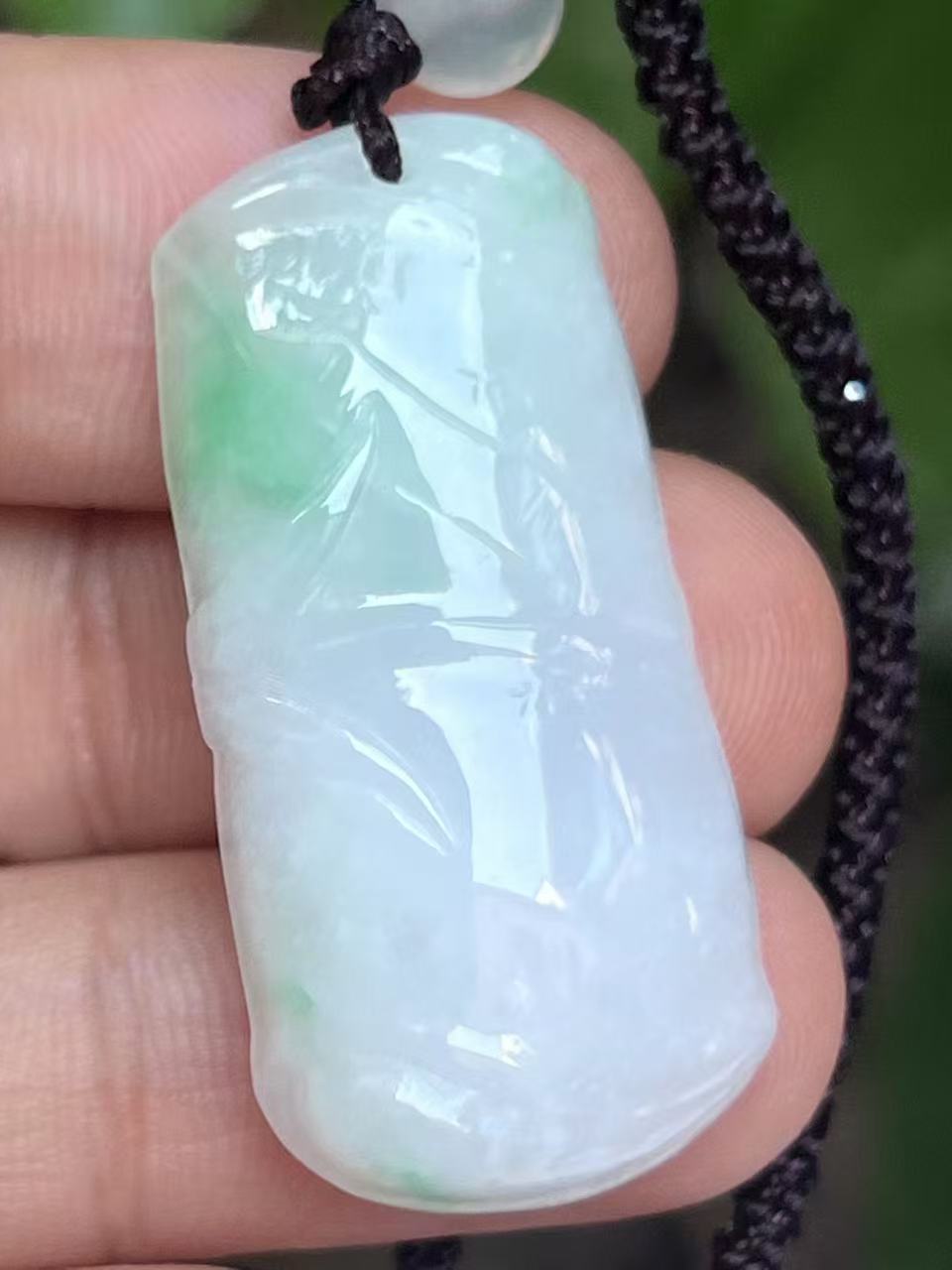 【云意轩翡翠】编号：9409 白底青翡翠竹节  天然翡翠 附证书