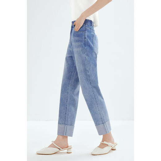 【商场同款】诗凡黎牛仔裤2023夏新款裤子卷边直筒裤女3E4150901 商品图3