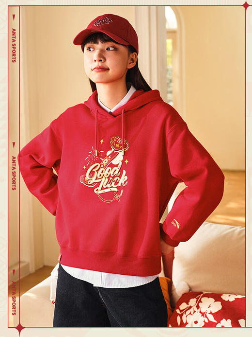 安踏（ANTA）好事发生丨新年圆领套头卫衣女款夏季宽松刺绣休闲上衣162518730 浓郁红-2 商品图2