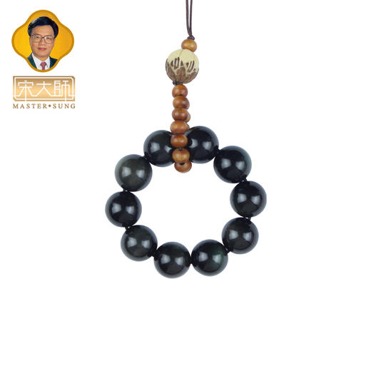 宋大师桃木素心小手捻绕指柔双彩眼黑曜石手机挂件包挂饰物 商品图4