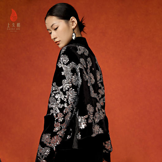 SAINTJOY/上久楷新中式百搭国风气质女式丝绒外套丝绒短外套CY1025201013 商品图3