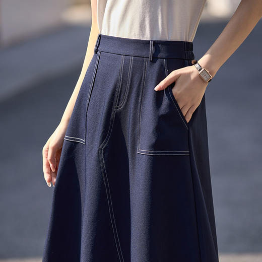 熙世界明线分割仿牛仔半身裙女2025夏季新款休闲工装风口袋a字裙 商品图3