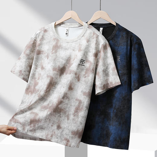 【棉质】【DX】大依优型大码扎染短袖T恤圆领体恤休闲半袖衫夏季胖子宽松上衣男士 商品图3