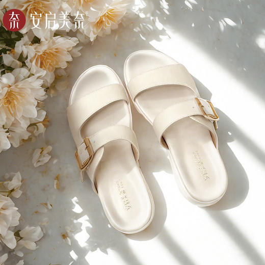 ARCHCONTACT安启美奈云朵真皮复古厚底勃肯一字拖鞋53027 商品图3